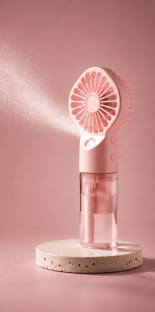 Ventilador portátil con nebulizador blanco Rosa